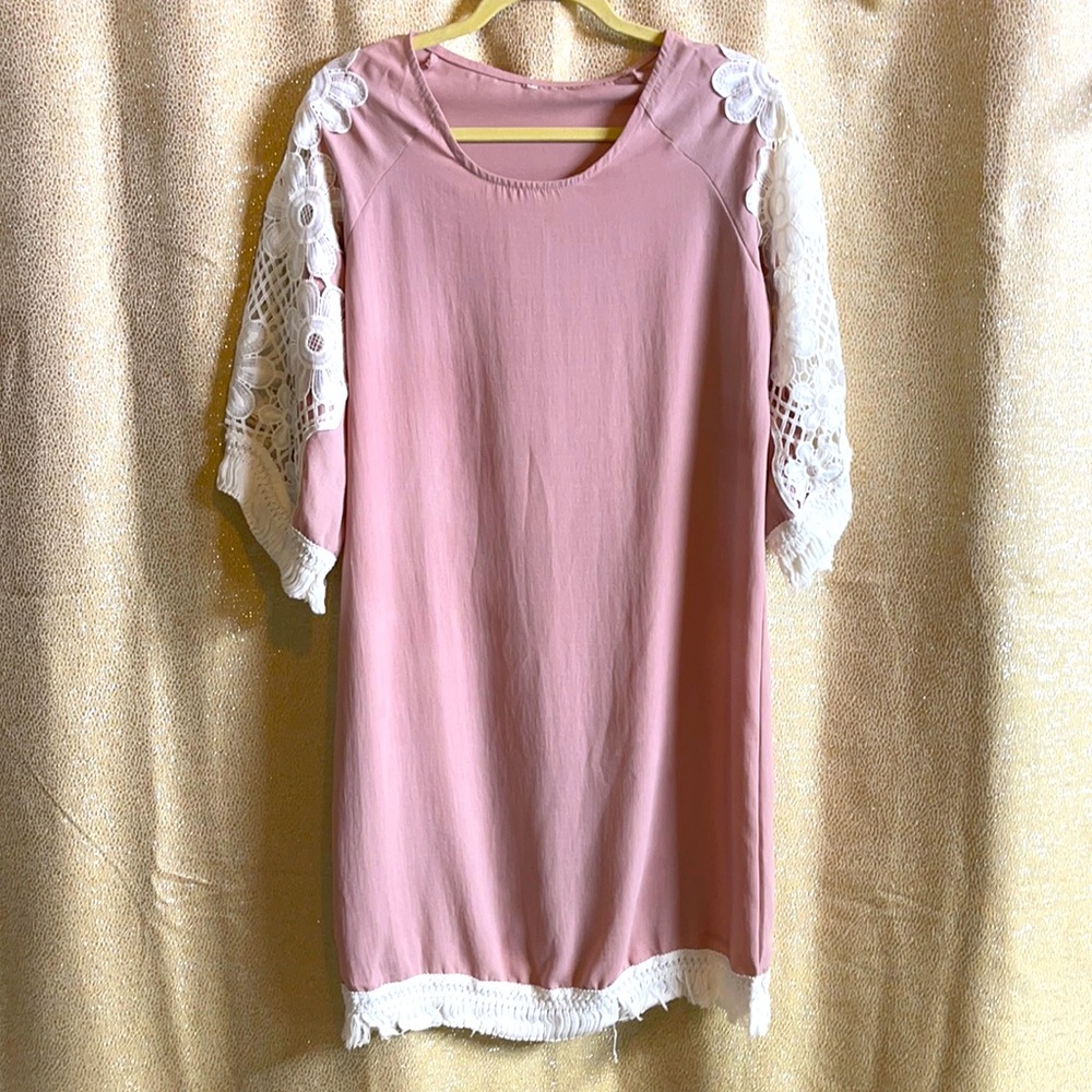 Pink dress with lace insets